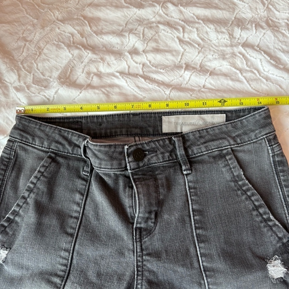Treasure & Bond Gray Black Distressed Denim Jeans with Zipper Ankle - Picture 5 of 11